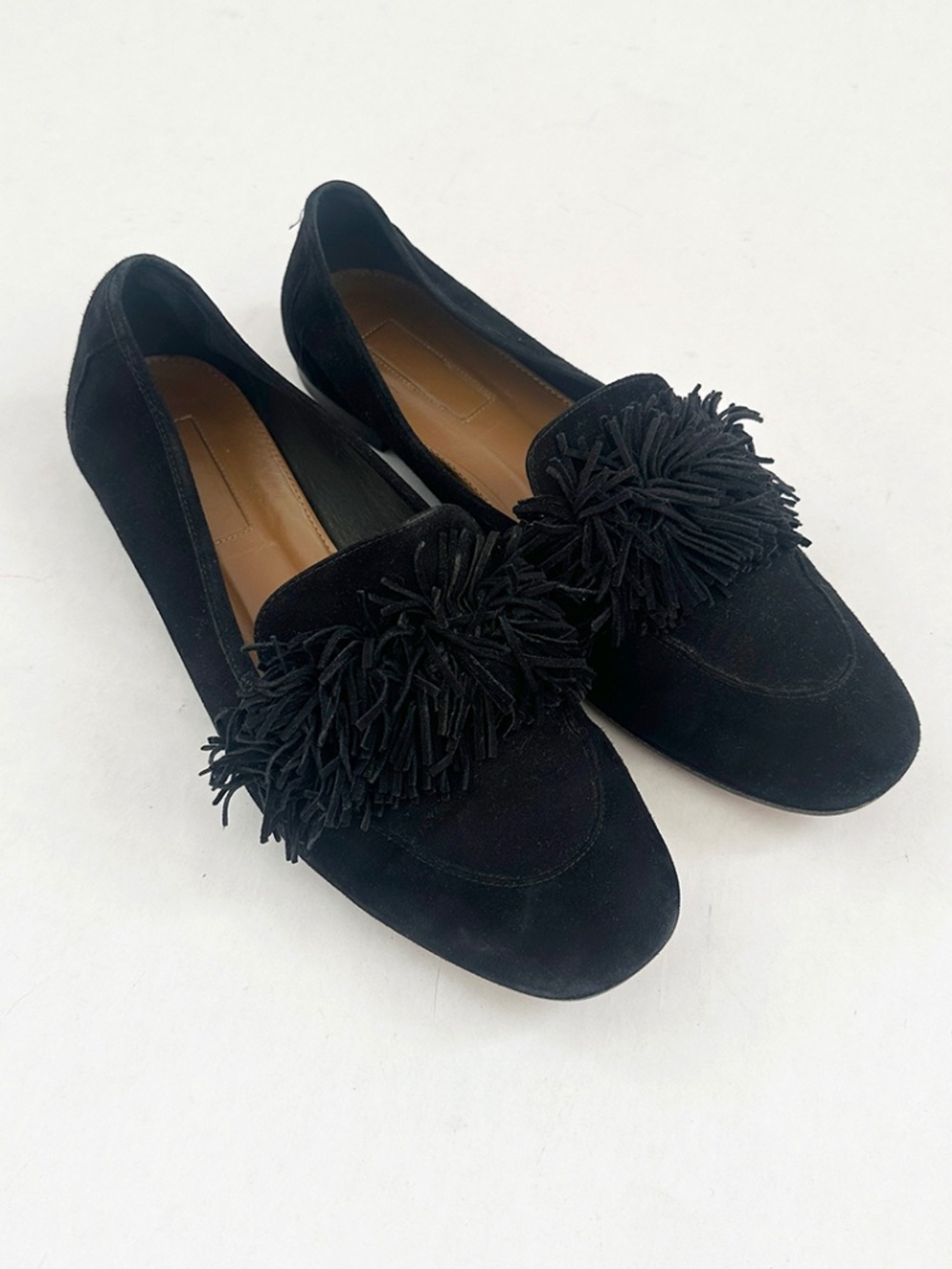 Aquazzua wild fringe loafer flats soft black suede 37 6.5